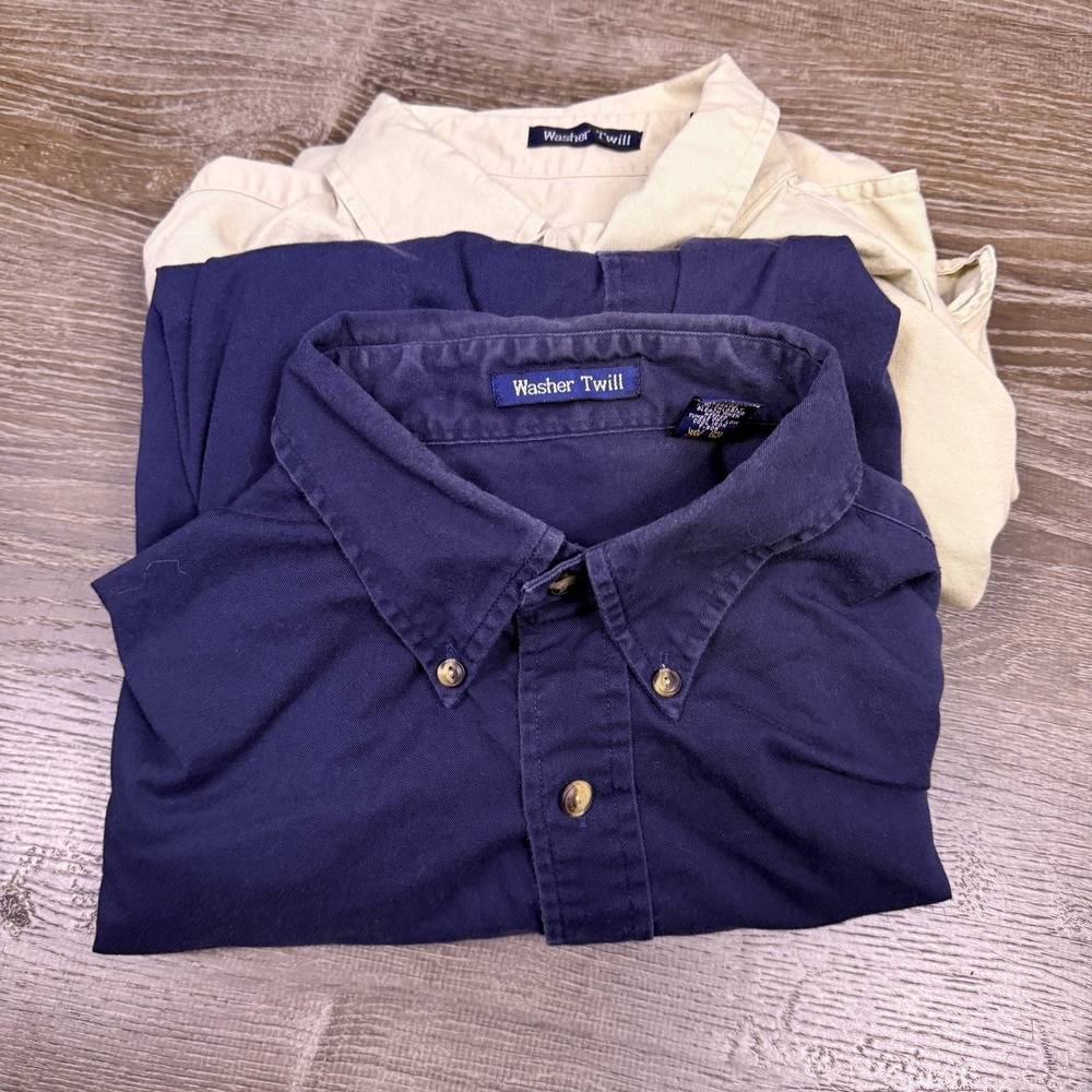 Lot of 2 VTG Gant Washer Twill Button Down Shirts Mens L Work